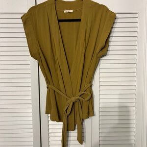 Suunday Mustard Wrap Tie Blouse Top